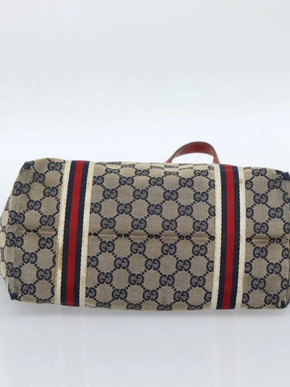 GUCCI GG Canvas Sherry Line Tote Bag Navy Gold 137396 Auth 183069 - Picture 9 of 16